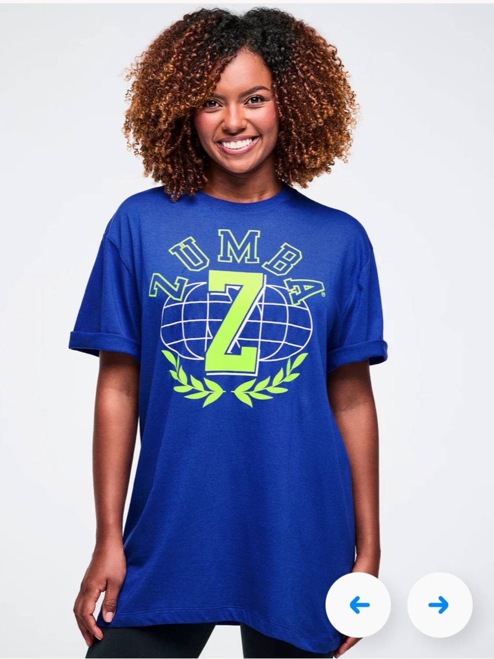 Zumba Fitness Blue Graphic Tee with Neon Green Logo